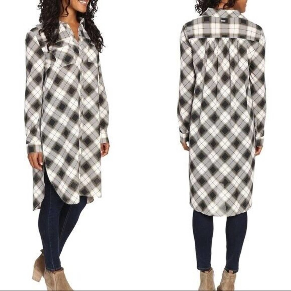 Women's prAna Medium Flint Plaid Maxi Shirt